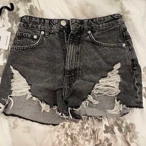 Zara ripped black washed denim shorts, size 2